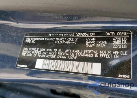 2015 Volvo S60 Premier z USA, uszkodzony, nr VIN YV140MFK8F1343783